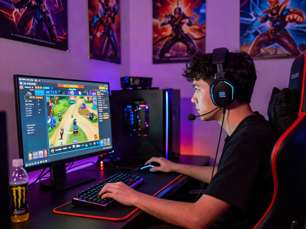 Exciting slot gacor gaming atmosphere with a focused player immersed in vibrant game action.