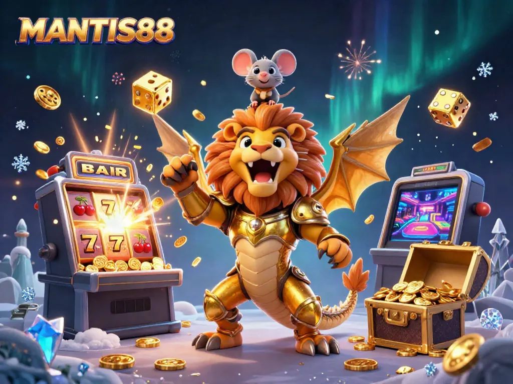 Experience the thrill of MANTIS88 with a magnificent chimera and dynamic casino elements.