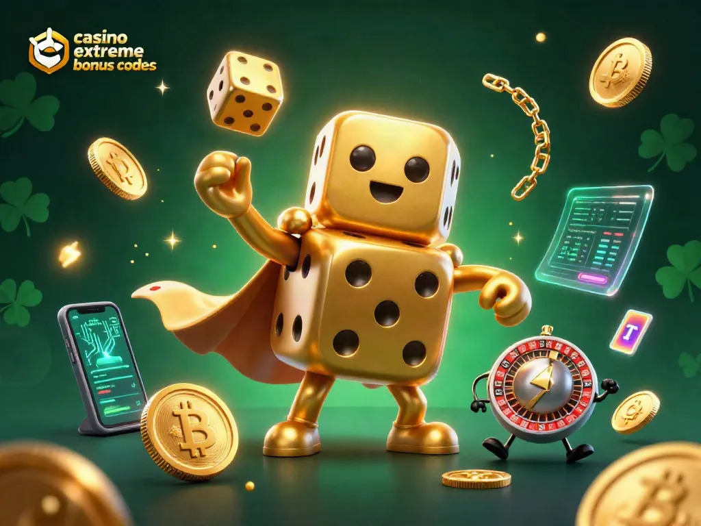 Experience the thrill of casino extreme bonus codes with vibrant 3D dice and crypto elements showcasing dynamic gameplay.