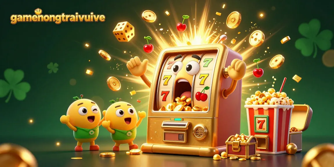Experience the excitement of gamenongtraivuive with a golden slot machine hitting jackpots amid colorful casino symbols.