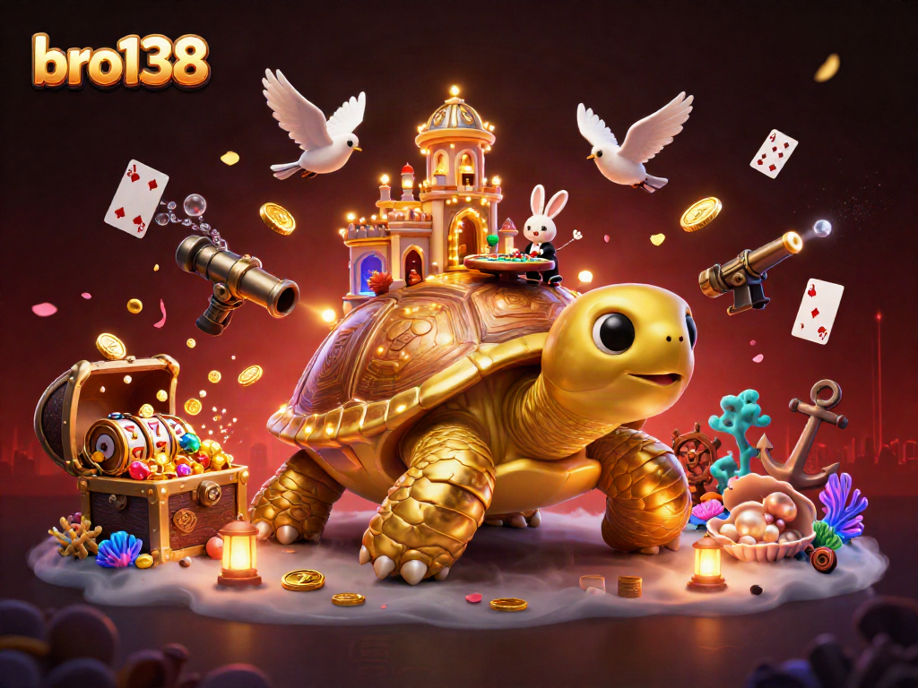 Engage with the vibrant gaming world of bro138 featuring a golden tortoise and exciting slots.
