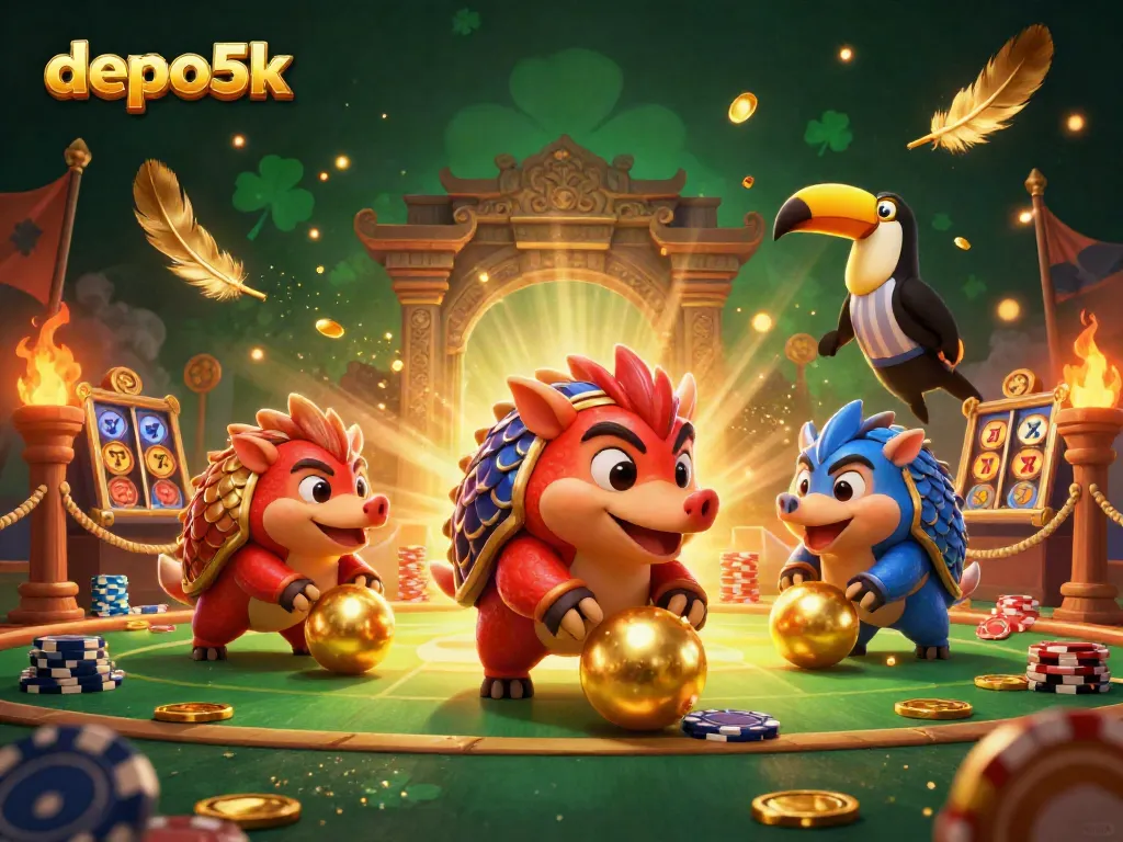 Engage in exciting casino action with depo5k as pangolins duel through poker chips and golden rewards.