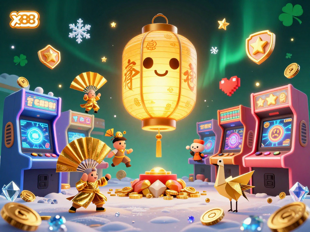 x88 enhances the gaming experience with a captivating 3D illustration showcasing vibrant casino elements and lucky symbols.