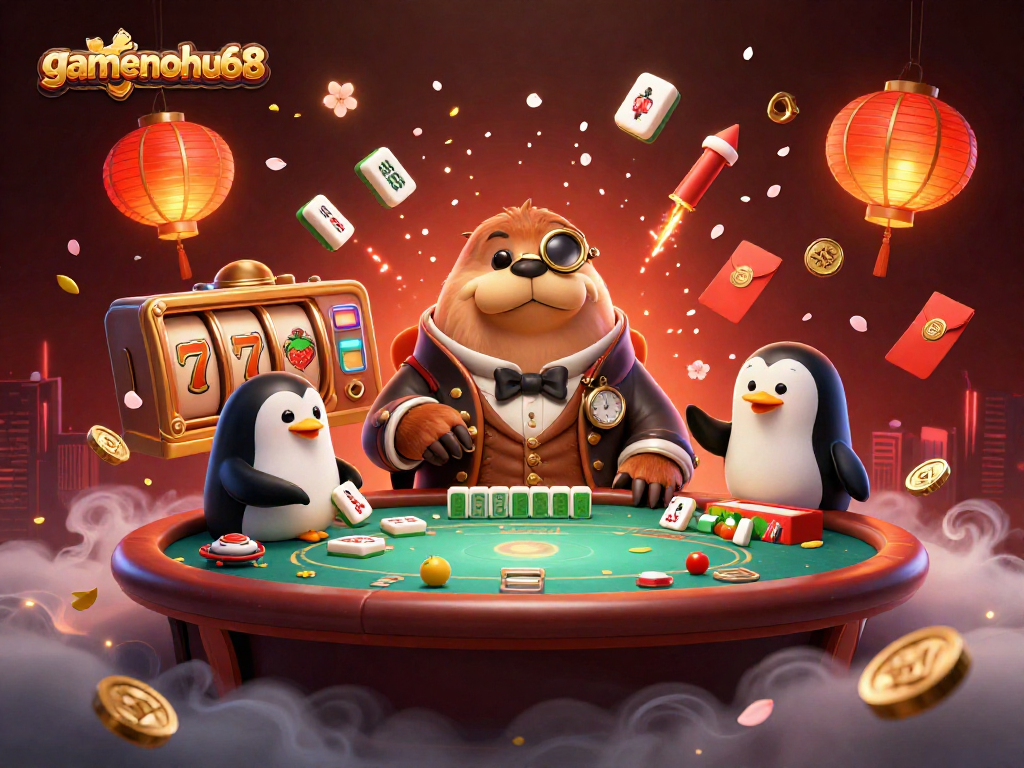 gamenohu68 showcases an underwater poker scene with a jolly walrus, sophisticated penguin dealer, and bluffing pufferfish.