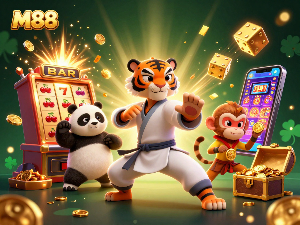 M88 mang đến trải nghiệm slot đầy phấn khích với những nhân vật hoạt hình vui nhộn và máy đánh bạc đầy vàng.