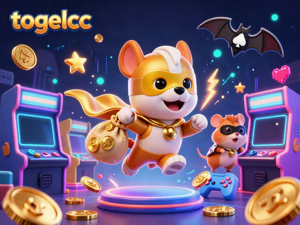 Engage in thrilling TogelCC gaming with animated heroes amidst vibrant casino imagery.