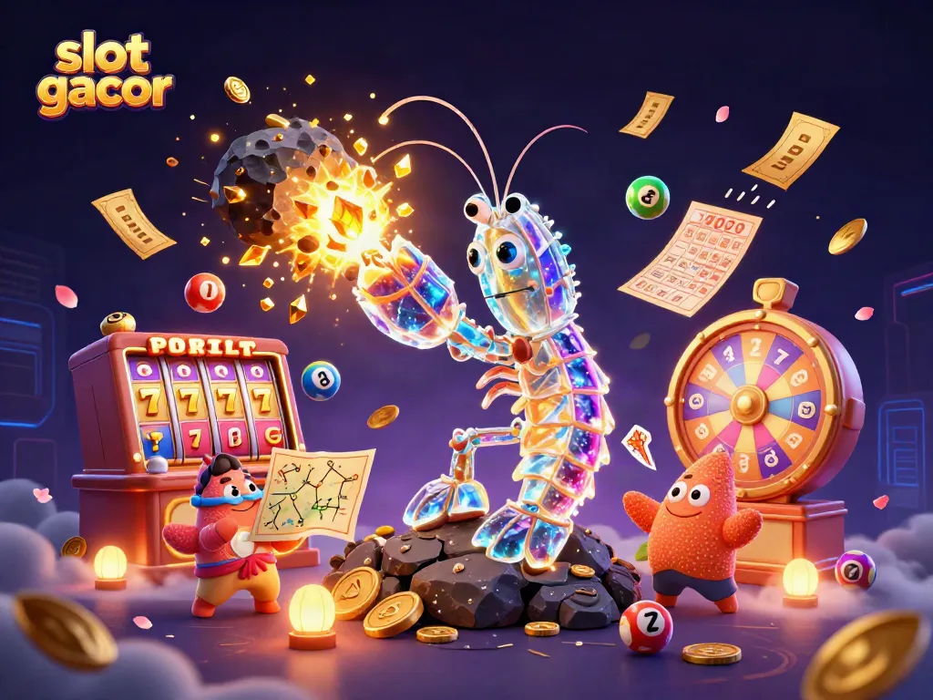 Slot gacor menampilkan momen menarik dengan karakter 3D samurai mantis dalam pertempuran kasino.