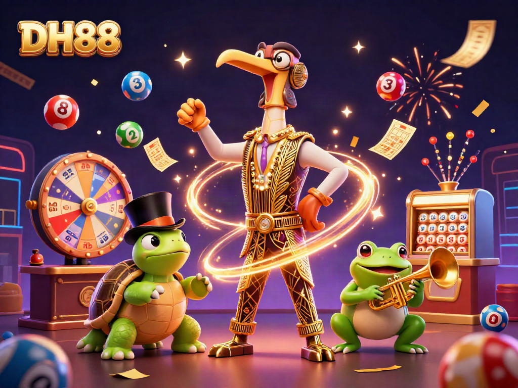 Experience the thrill of DH88 gaming with a vibrant, dynamic casino atmosphere featuring classic characters and lively symbols.
