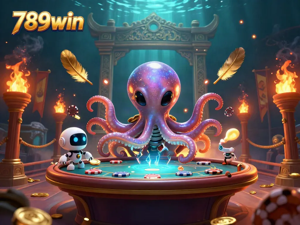 Engage in exciting gameplay with 789win at a holographic poker table featuring colorful alien characters.