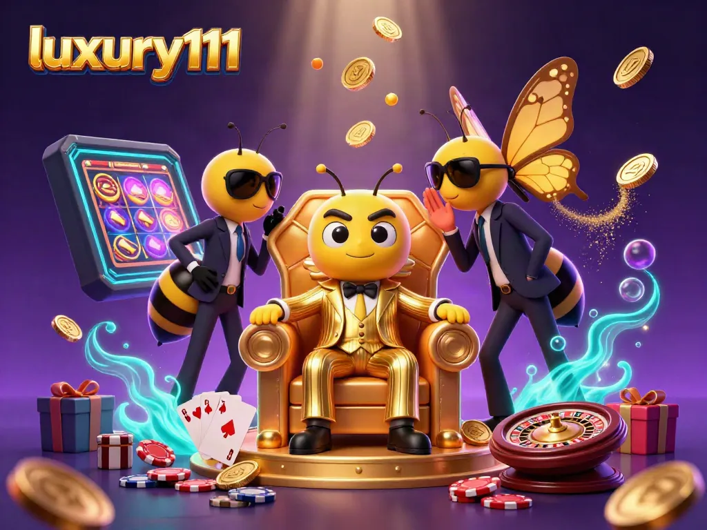 Experience thrilling games at luxury111 with a vibrant scene showcasing a mob boss bee and magical casino elements.