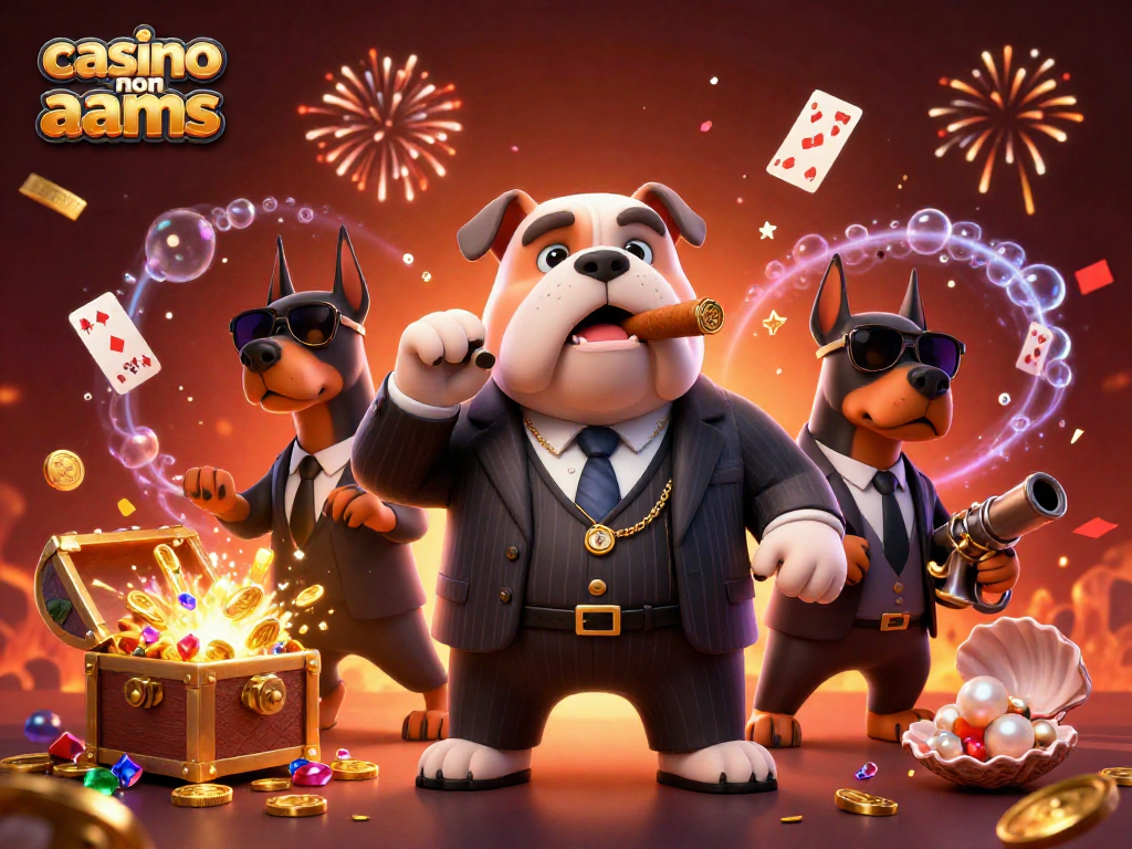 Gioca al casino non AAMS con un bulldog boss della mafia e i suoi bodyguard in un'illustrazione 3D ricca di dettagli.