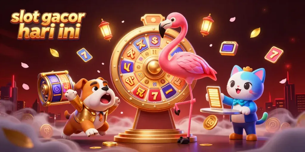 Slot gacor hari ini menampilkan karakter 3D yang bersemangat dalam ilustrasi kasino yang menarik.